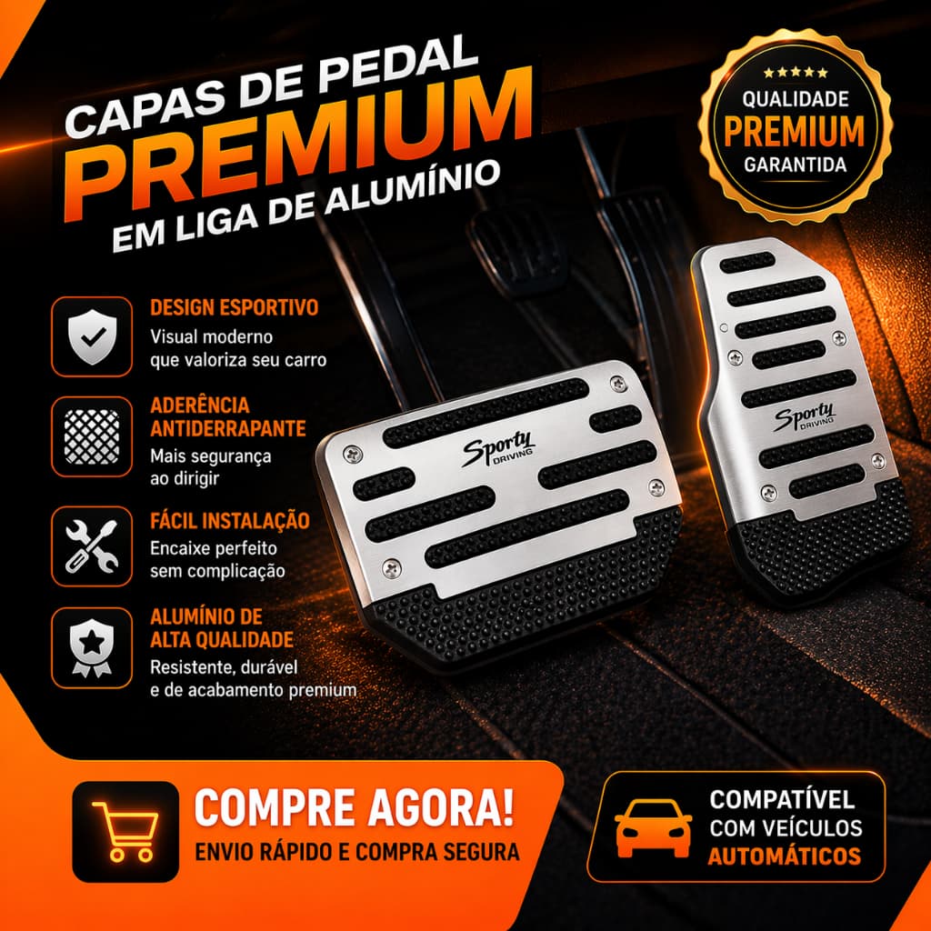 Pedaleira Universal Esportiva em Alumínio para Carros Automáticos. Automotivo. Cromada