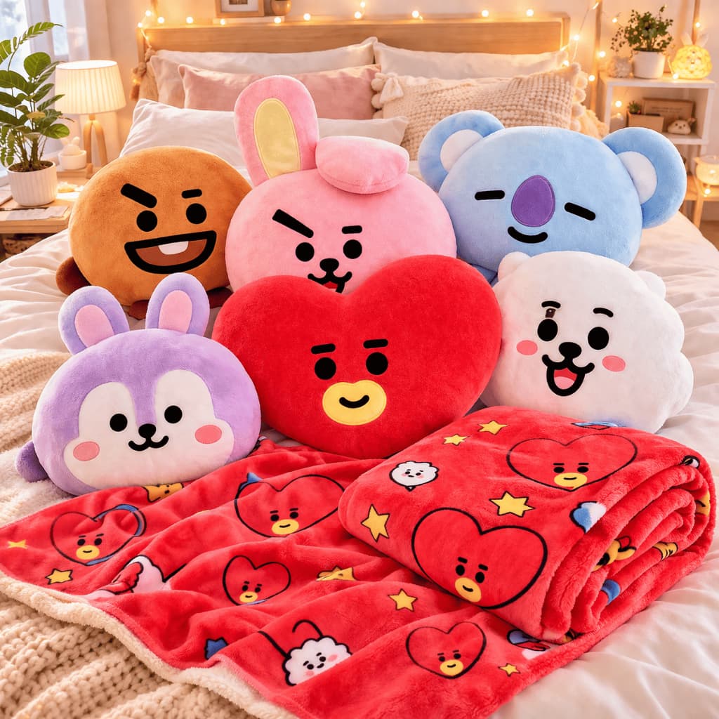 Manta Almofada BTS 2 em 1 BT21 K-pop Cobertor Decoração Jungkook Jimin J-Hope Suga V Jin RM