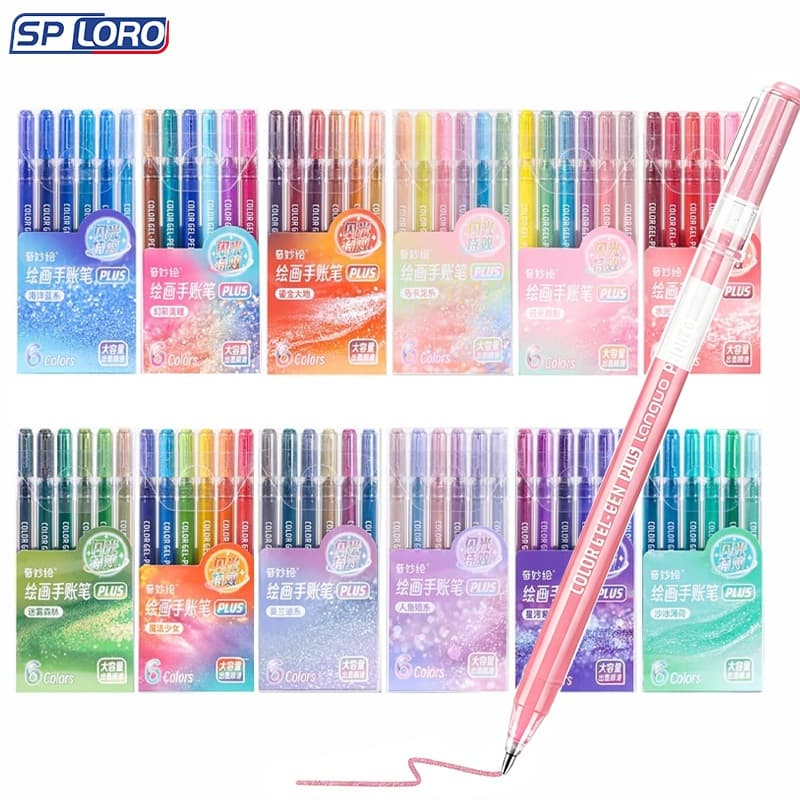 6/12/24/36 PCS Canetas Gel Glitter Metálicas 6/36 Cores Ponta 1.0mm Tinta Super Brilhante Opaca P600