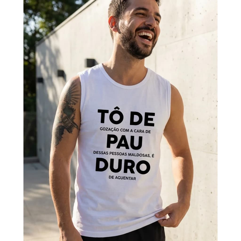 Camiseta Regata Machão Masculina Tô de Pau Duro Humor Estampas Frases Engraçadas Criativas
