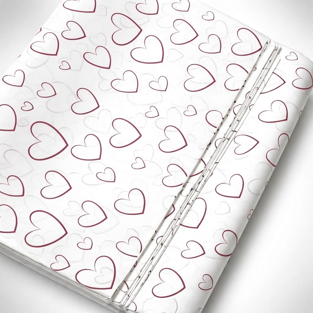100 Folhas Papel De Seda Premium 30x70cm Coração Rosa