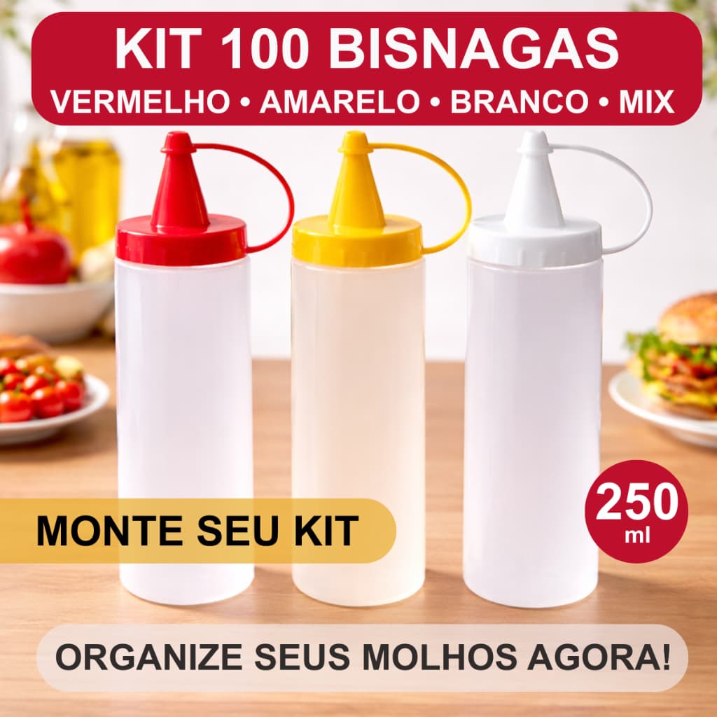Kit com 100 Bisnagas para Molhos 250ml – Ideal para Lanchonete, Bar e Food Truck