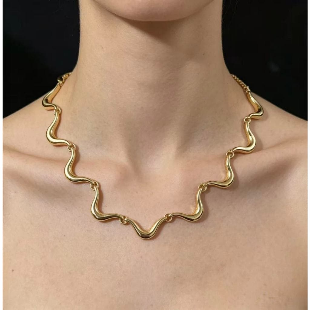 Colar Gargantilha Onda Aço Inoxidável Minimalista Elegante, Jóia Feminina para Uso Diário