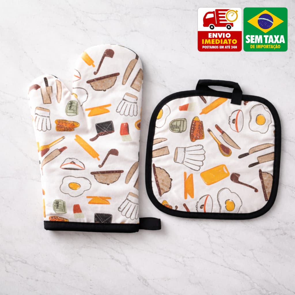 Luva Térmica + Pegador de Panela Kit Cozinha Poliéster Resistente Seguro Anti Calor