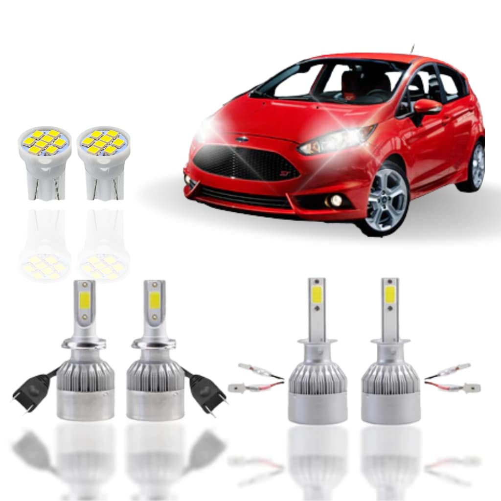 KIT Lâmpada Led (Farol Baixo Alto Farolete) FORD FIESTA 2002 a 2014 H1 H7 T10 Lâmpada Super Led Branca Ultra Led Xenon