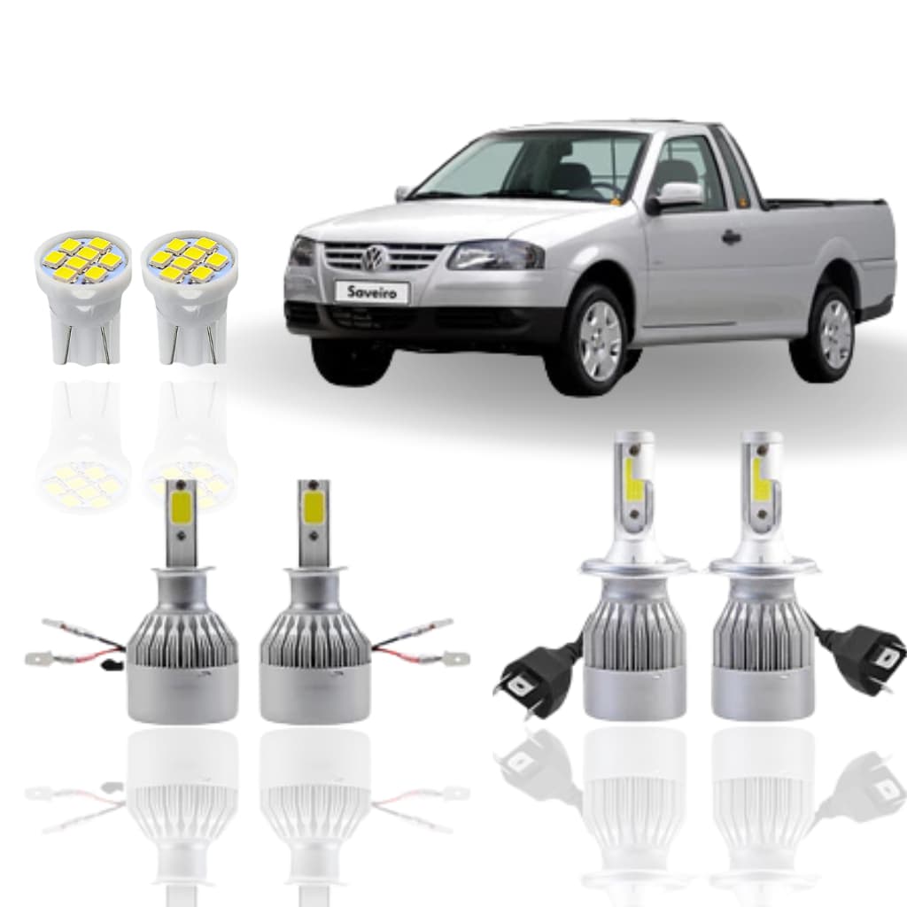 Kit Lâmpada led Volkswagen Saveiro G2 1998 1999 Farol alto baixo milha Farolete H4 H3 Ultra Led/ Super Led 6500k Lúmens