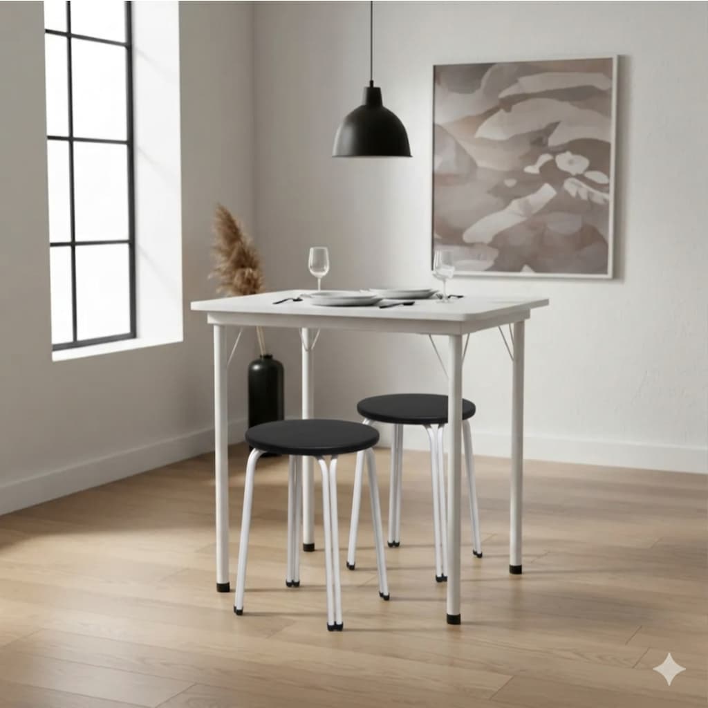 Conjunto Mesa Dobrável Cozinha Sala Jantar + 2 Banquinhos