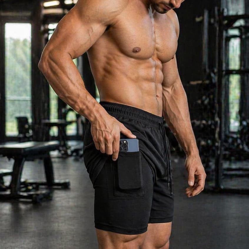 Short Bermuda Masculino de Academia Treino  3 em 1 com Bolso Fixo Para Corrisa Caminhada Esporte Leve e Confortável