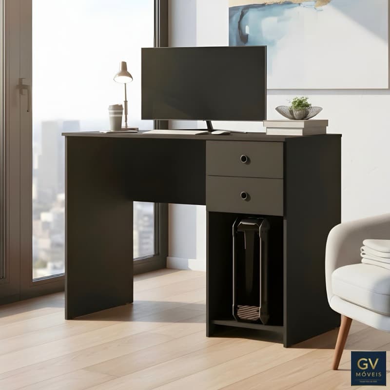 Escrivaninha Mesa Computador com 2 Gavetas e Espaço Para Gabinete