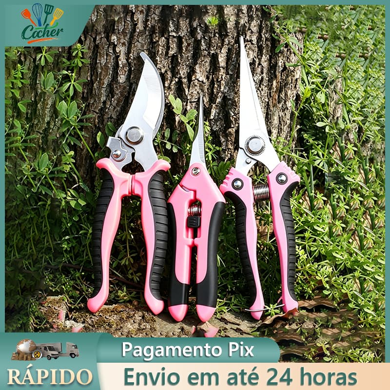 Kit com 3 rosa Tesouras de Poda para Jardim- Ideal para Colheita de Frutas e Cuidados com Plantas