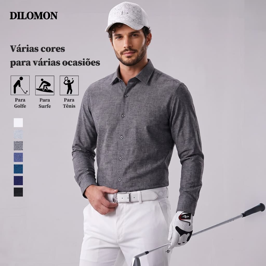 Dilomon Camisa Social Masculina Estilosa Versátil - Golfe , Tênis e Esportes em Geral Envio Imediato