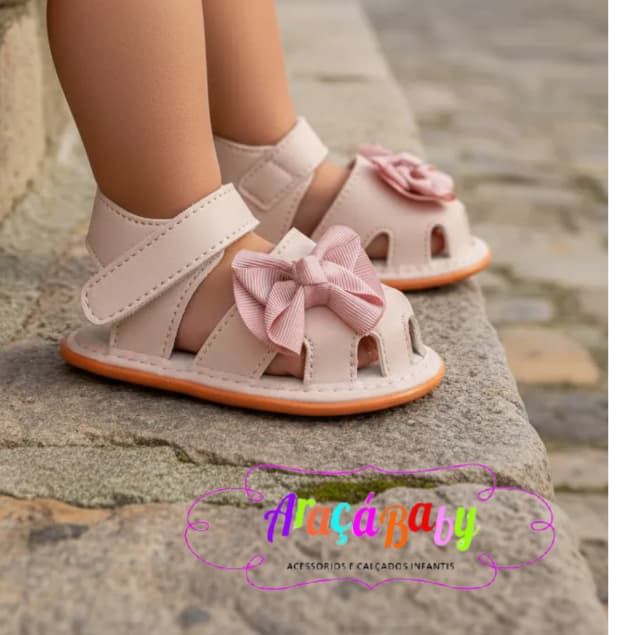 Sandália Bebê Menina Araçá Baby Linha Encanto Laço Delicada Confortável Macia Antiderrapante