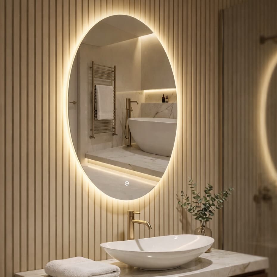 Espelho Grande LED 80x60 Touch Botão Quarto Sala Decorativo Moldura Modelo Diamond