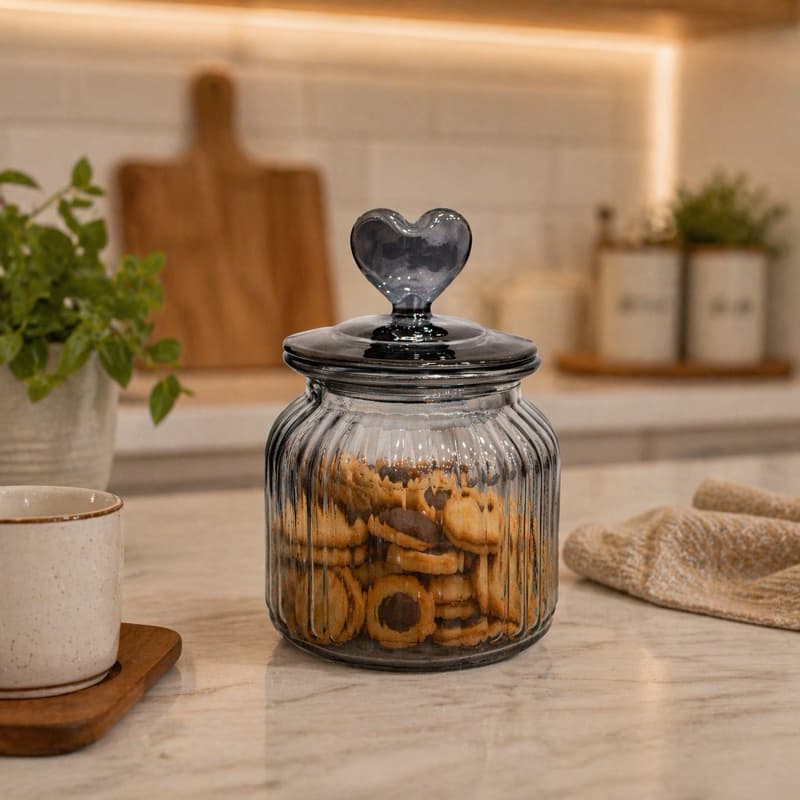 Pote De Vidro Fumê 600ml Com Tampa Hermética Coração