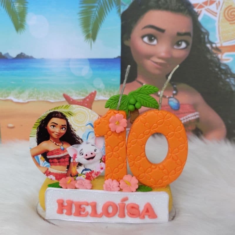 Topo de Bolo Cenário/Vela de Aniversário Moana/Topo de Bolo/Moana