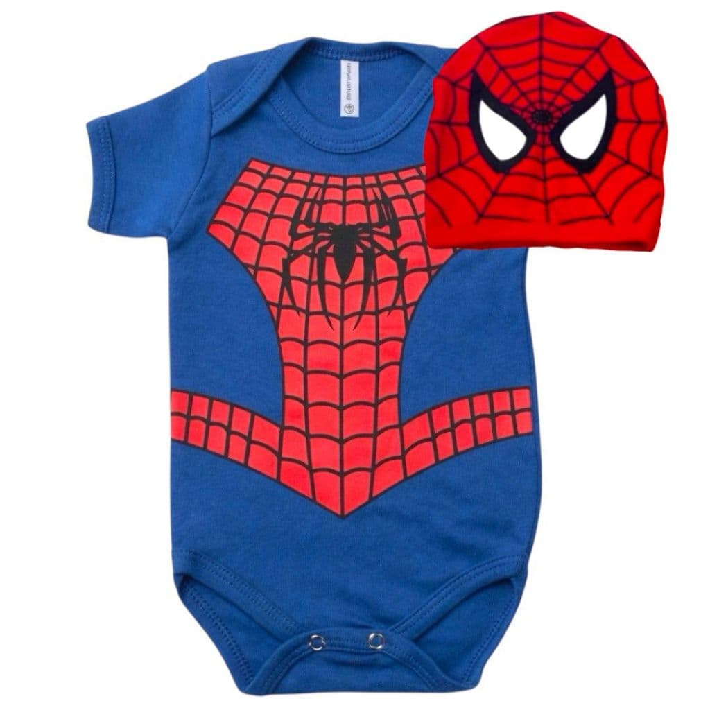 Kit Body Bebê + Touca Homem Aranha Super Herói Marvel