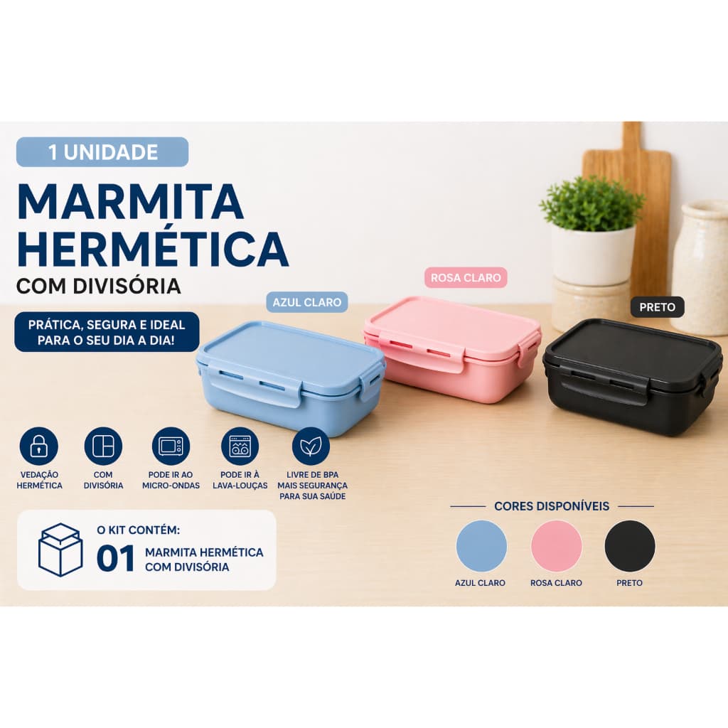 Pote Marmita Hermética 800ml Do Freezer Ao Micro Com divisória