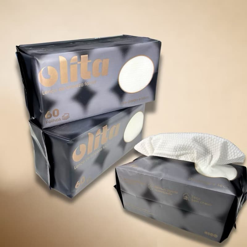 Lenço de Limpeza Biodegradável Olita Para Maquiagem SkinCare Limpeza Facial