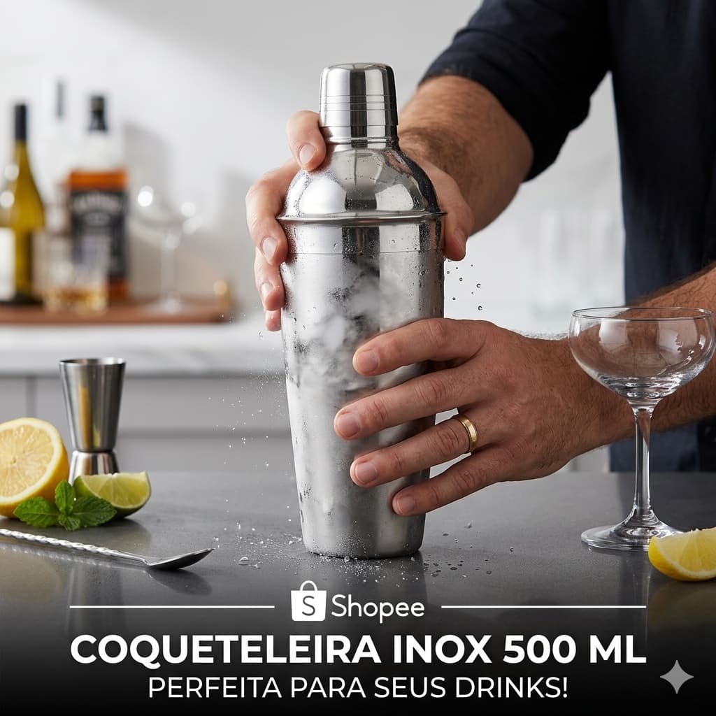 Coqueteleira Inox 500ml Profissional Filtro Tampas Dosadora Preparo Drinks