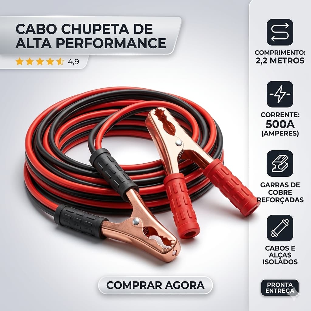 Cabo Chupeta Cabo de Transmissão de carga para bateria 500A 2.2mts