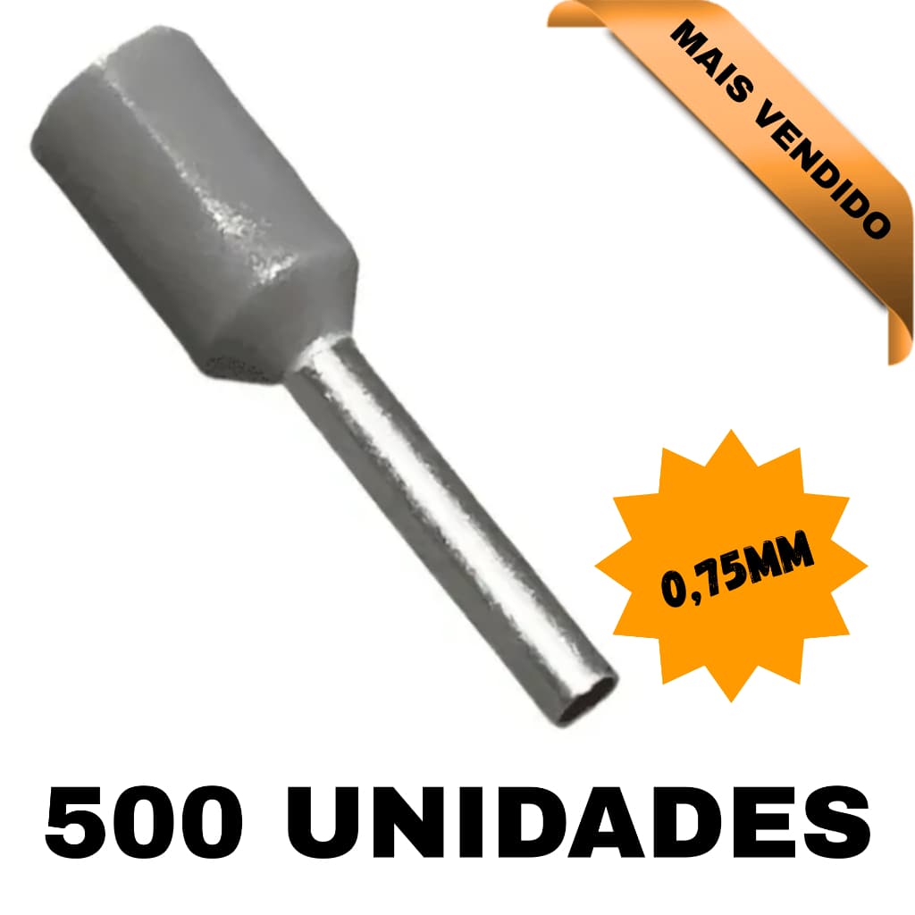 Kit 500 Terminal Pre Isolado Tubular 0,75MM Cinza