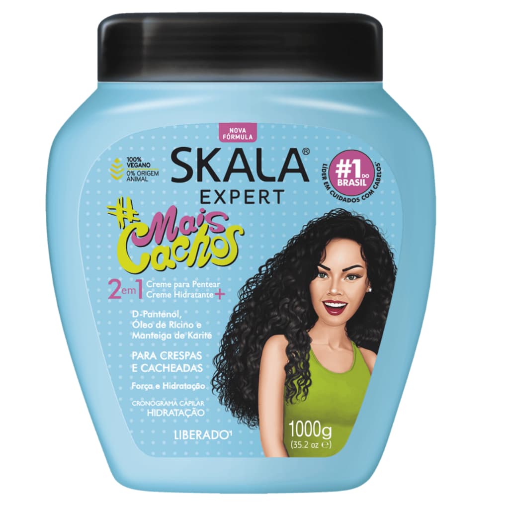 Skala Expert Mais Cachos - Creme para Pentear - Spray Umidificador - Potão 1kg 2em1 - Gel liquido