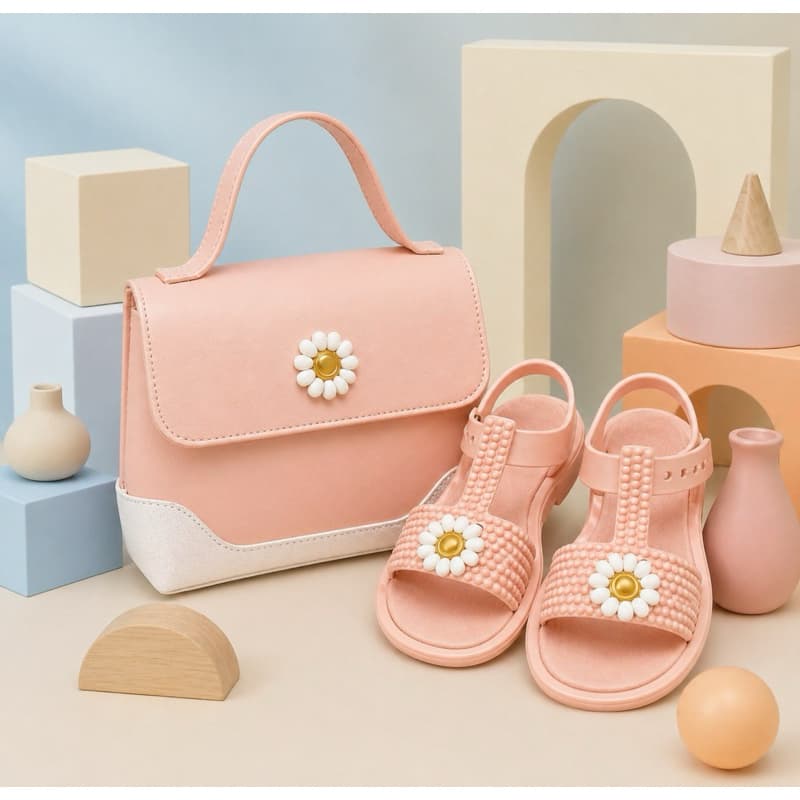 Kit Infantil Luiza Liz Bolsa + Sandália Floral Luxo
