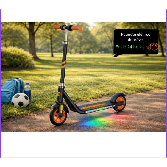 Patinete Elétrico Infantil Colorido UNITOYS Brinquedo LEDS  Ajustável Dobrável Antiderrapante Premium