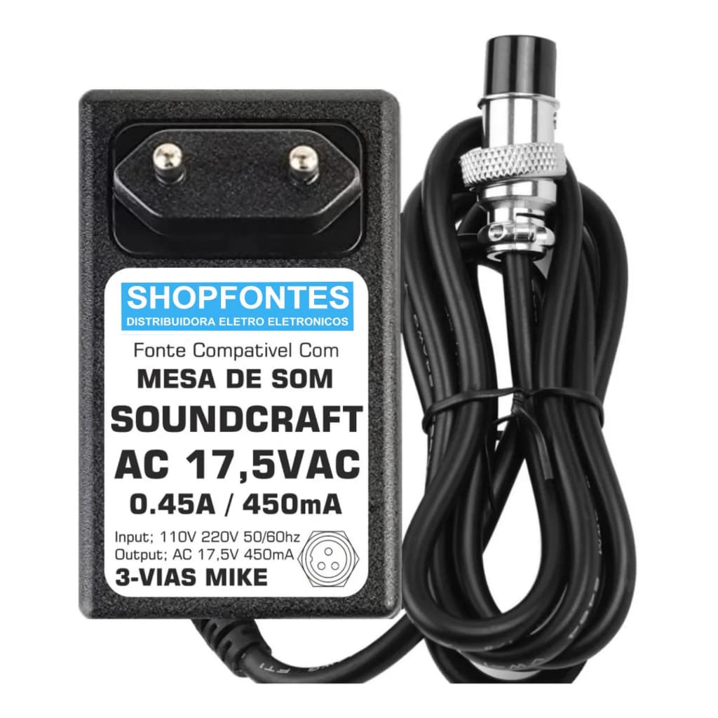Fonte Ac 17,5v Para Mesa De Som Selenium Soundcraft 1202fx BIVOLT CHAVE SELETORA