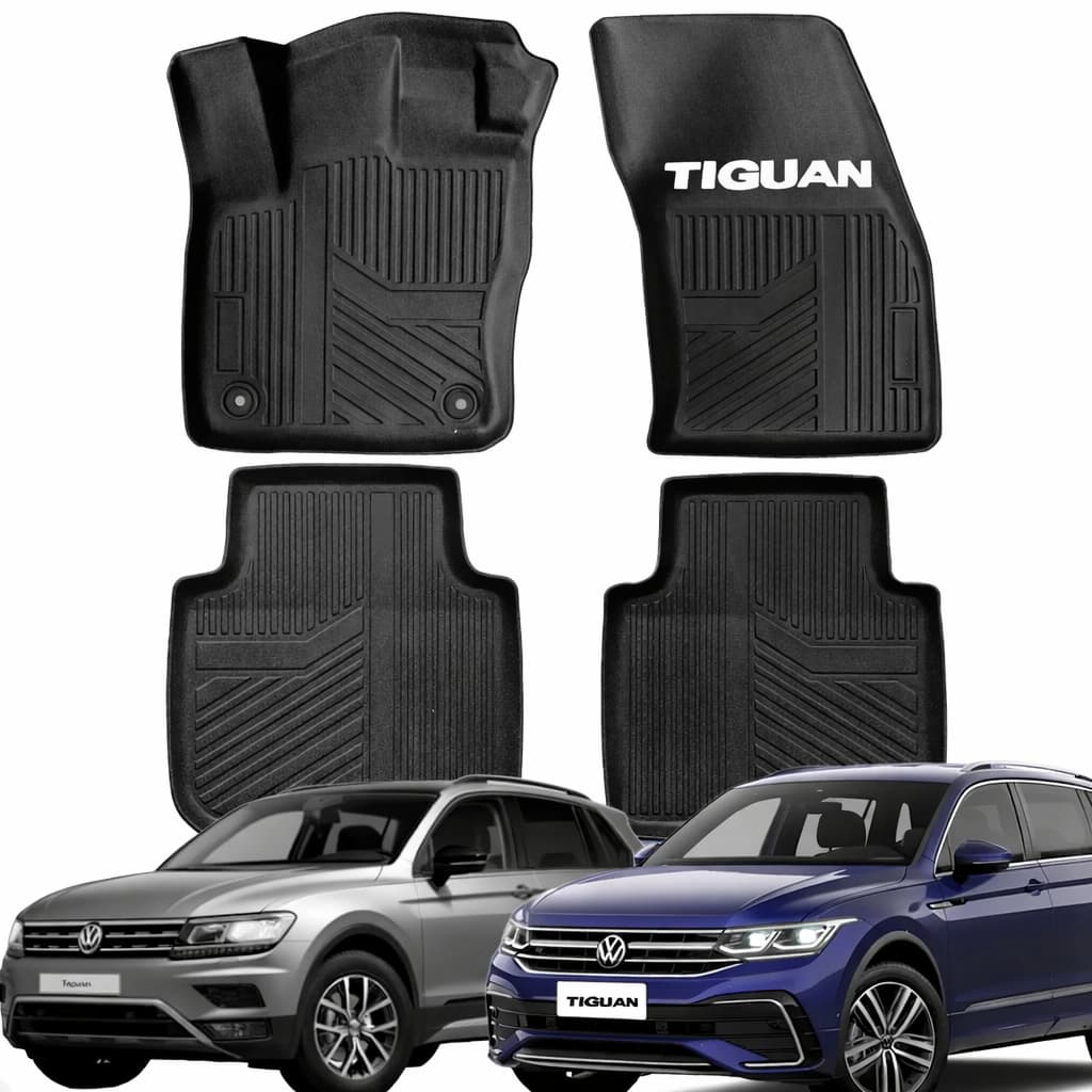Jogo 4 peças Tapete Bandeja Borda Alta Carro VW Tiguan ano 2018 a 2024 - Impermeável Lavável
