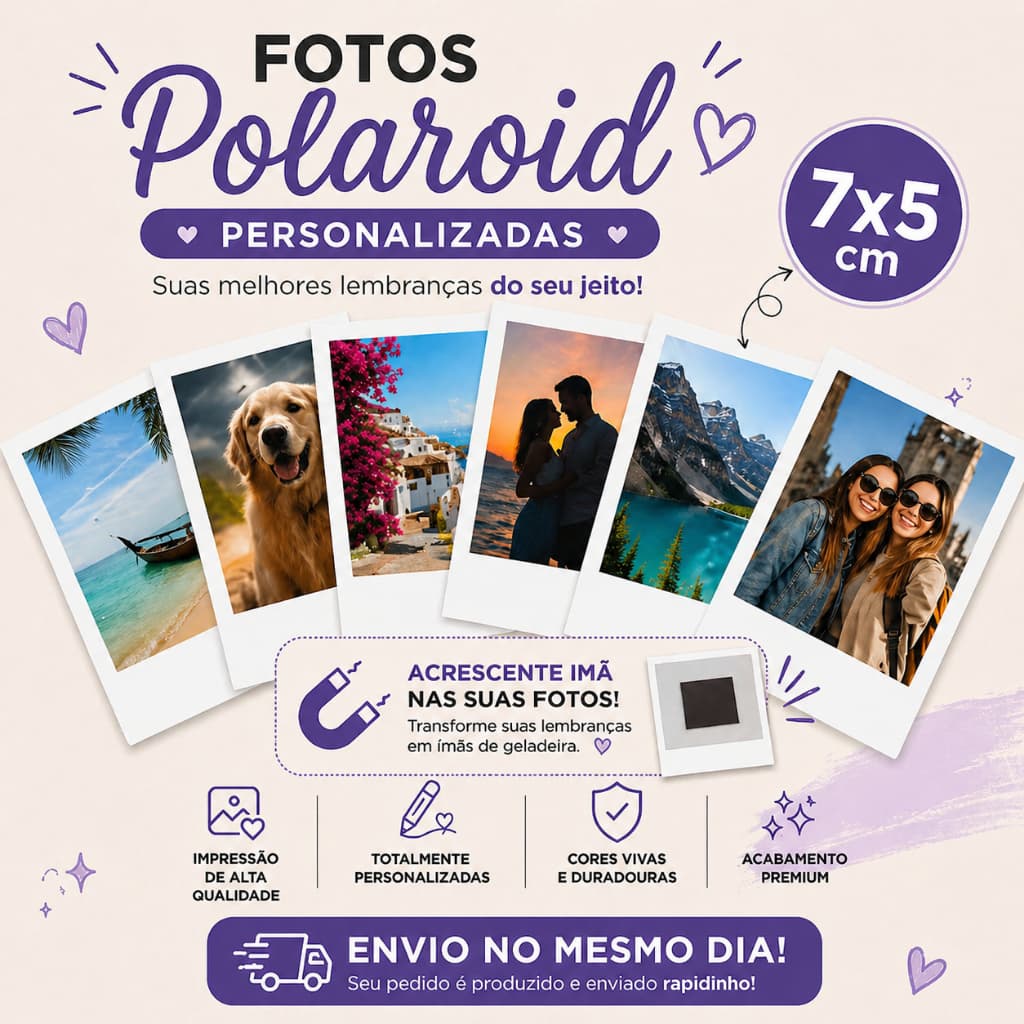 kit 15 fotos polaroid 7x5cm lembrancinha presente com ou sem imã ima de geladeira