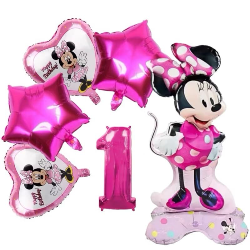 Kit 6 Balão Metalizado Minnie/Minie Mouse/Coração/Estrela Decoração Enfeite