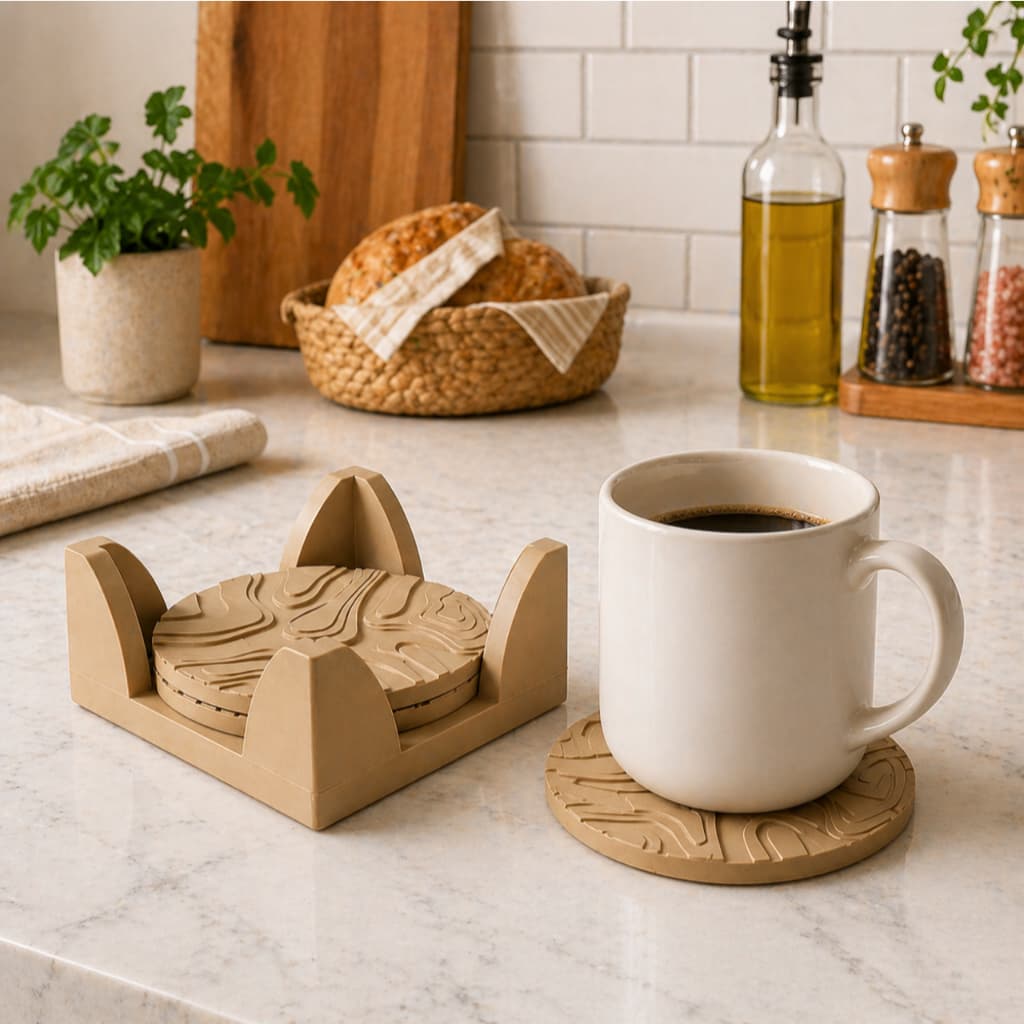 Kit Porta Copos e Xícaras com Suporte - Descanso para Mesa Cozinha e Escritório