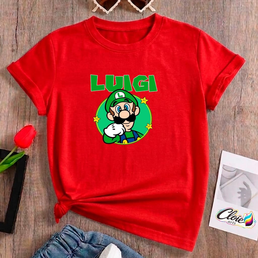 Camiseta Infantil 100% Algodão Luigi Personagem Verde  Mario Brother Gamer Clássico coleção Dia a Dia Herói Player Kids