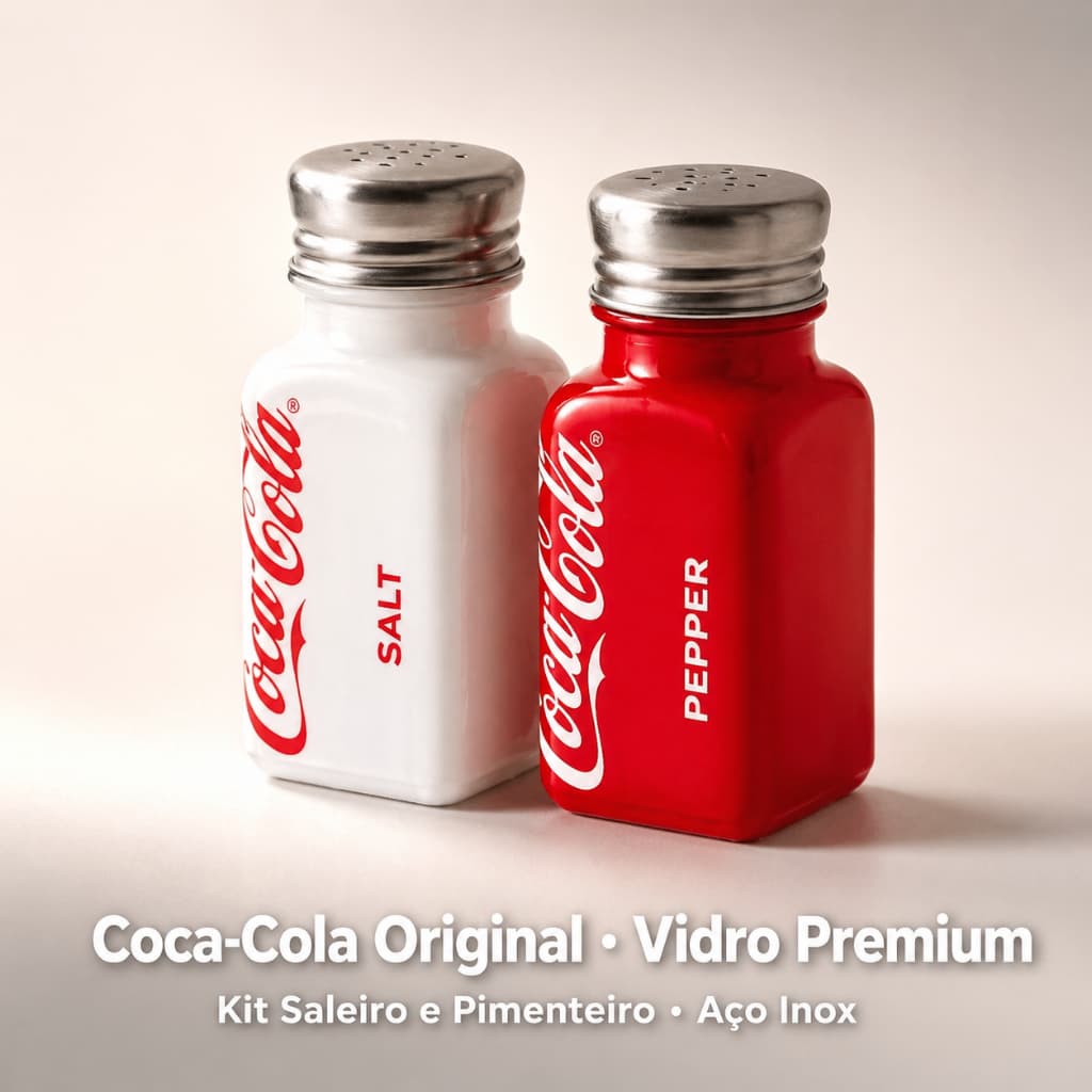 Kit Saleiro E Pimenteiro Premium Vidro Sal Pimenta Coca Cola Original - Hauskraft