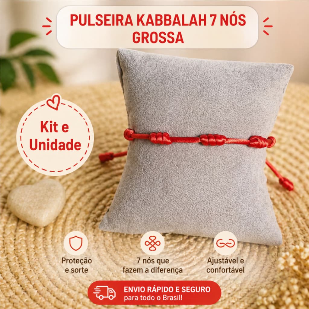 Kit/Unidade Pulseira Kabbalah Vermelha 7 Nós Grossa/ Pulseira de Proteção Unissex