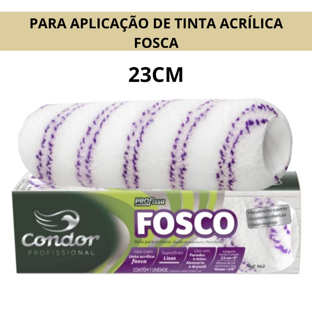 Rolo Pintura Lã Sintética 23cm Condor Profissa Fosco Ref 962 Tinta Acrílica