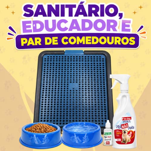 Kit Sanitário Canino Pet + Educador Xixi Pode Não Pode + Comedouro Bebedouro Cachorro Gato Promoção