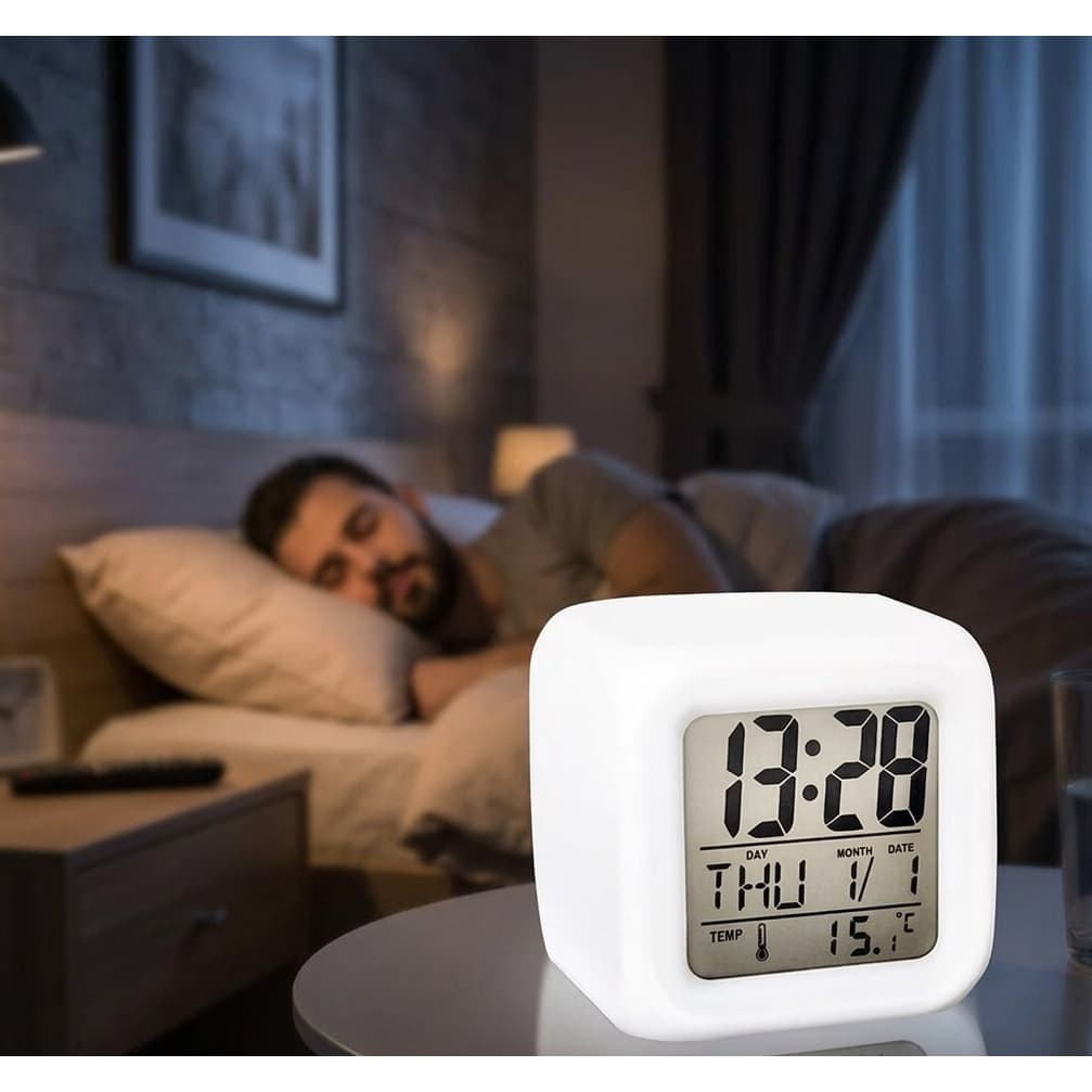 Mini Relógio Despertador Digital LED Compacto Branco