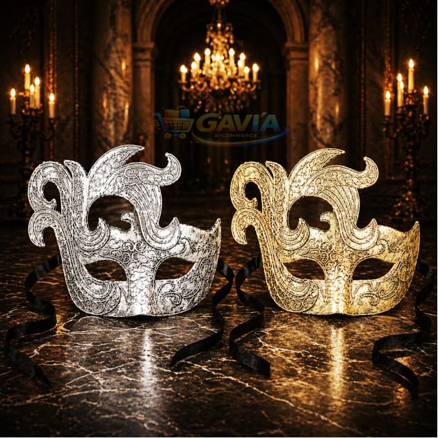Máscara Veneziana Masculina Feminina 50 Tons Dourada Prata Fantasia Carnaval Halloween Festa Baile Luxo