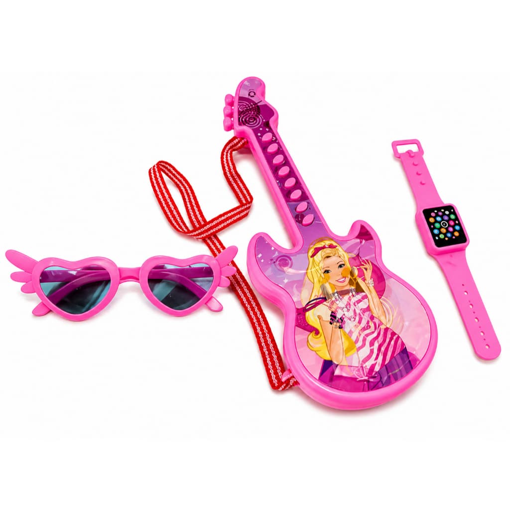 Kit Infantil Menina Rosa 3 em 1 – Mini Óculos Estiloso + Guitarra Brinquedo + Relógio Fashion