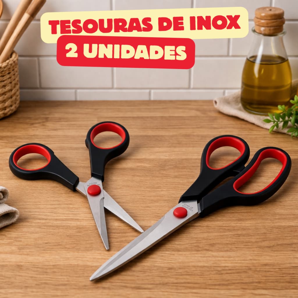 Tesoura Inox Cozinha Multiuso Resistente Corte Preciso Kit 2