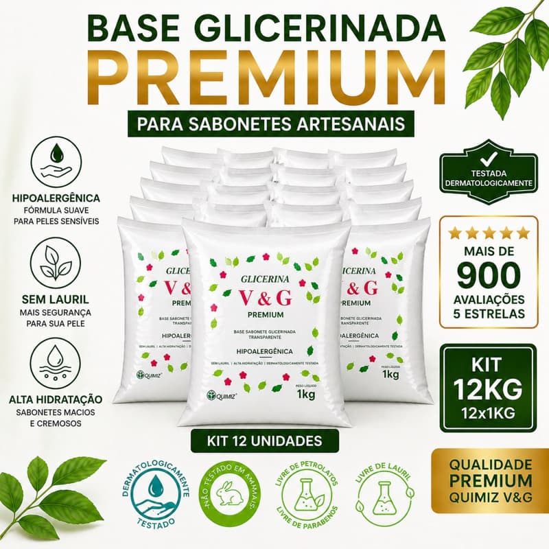 KIT 12 KG - BASE GLICERINA HIPOLERGENICA PREMIUM QUIMIZ V&G