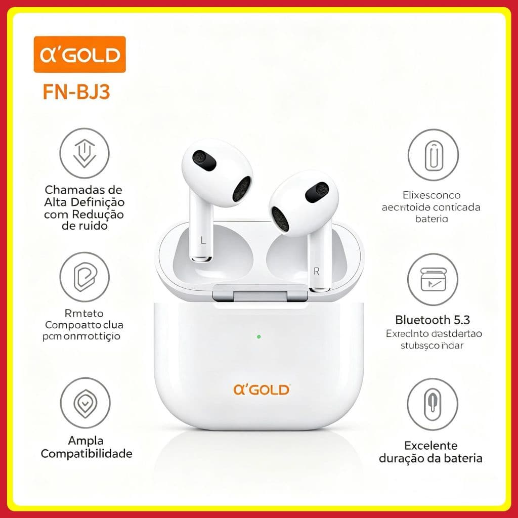 Fone de ouvido sem fio Bluetooth 5.4 touch prova agua original A'Gold Premium