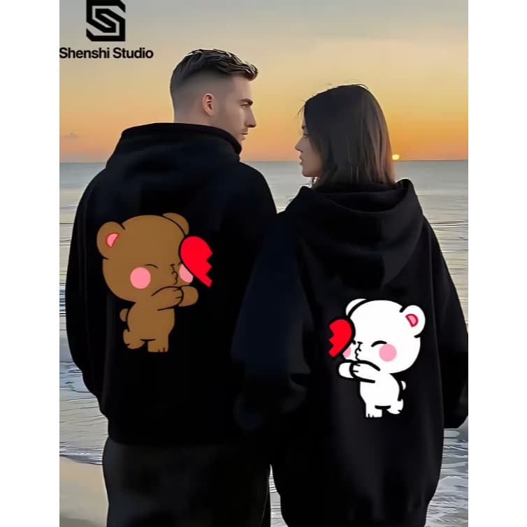 Kit Moletom 2 Casacos Namorados Dudu E Bubu Love Coração Encaixe Perfeito Presente Namosrados