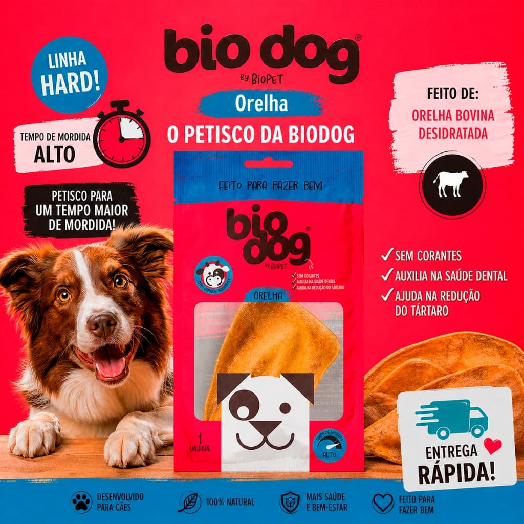 Petisco Mordedor Clássicos Biodog Cachorro Biscoito Orelha Desidratada para Cães Unidade