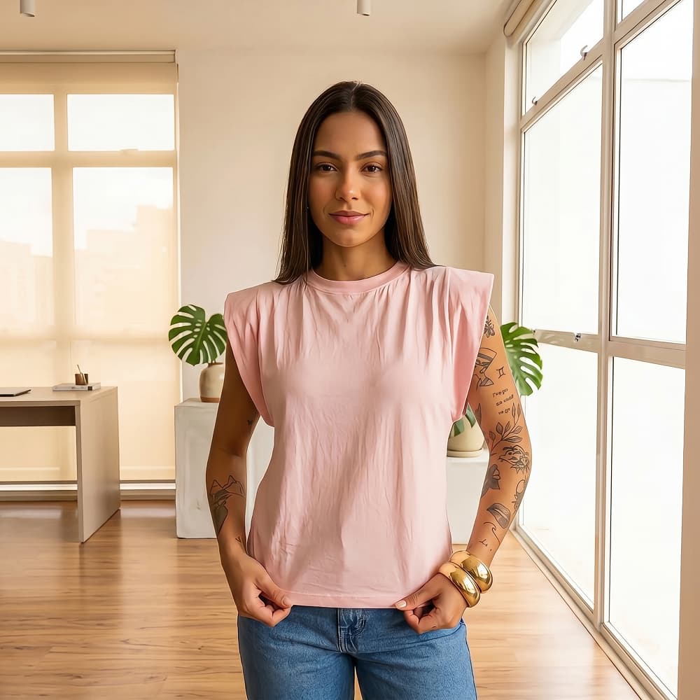 Blusa Muscle Tee Feminina T-Shirt Confortável Gola Redonda Look Casual Fashion