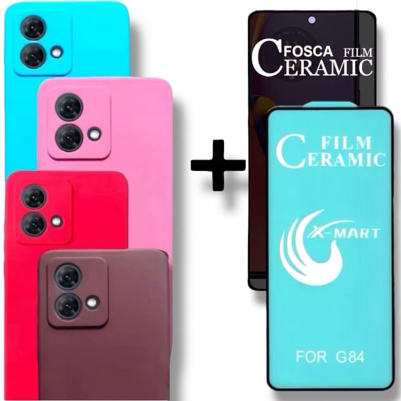 Kit Capa Capinha Veludo para Moto G84 + Pelicula Cerâmica