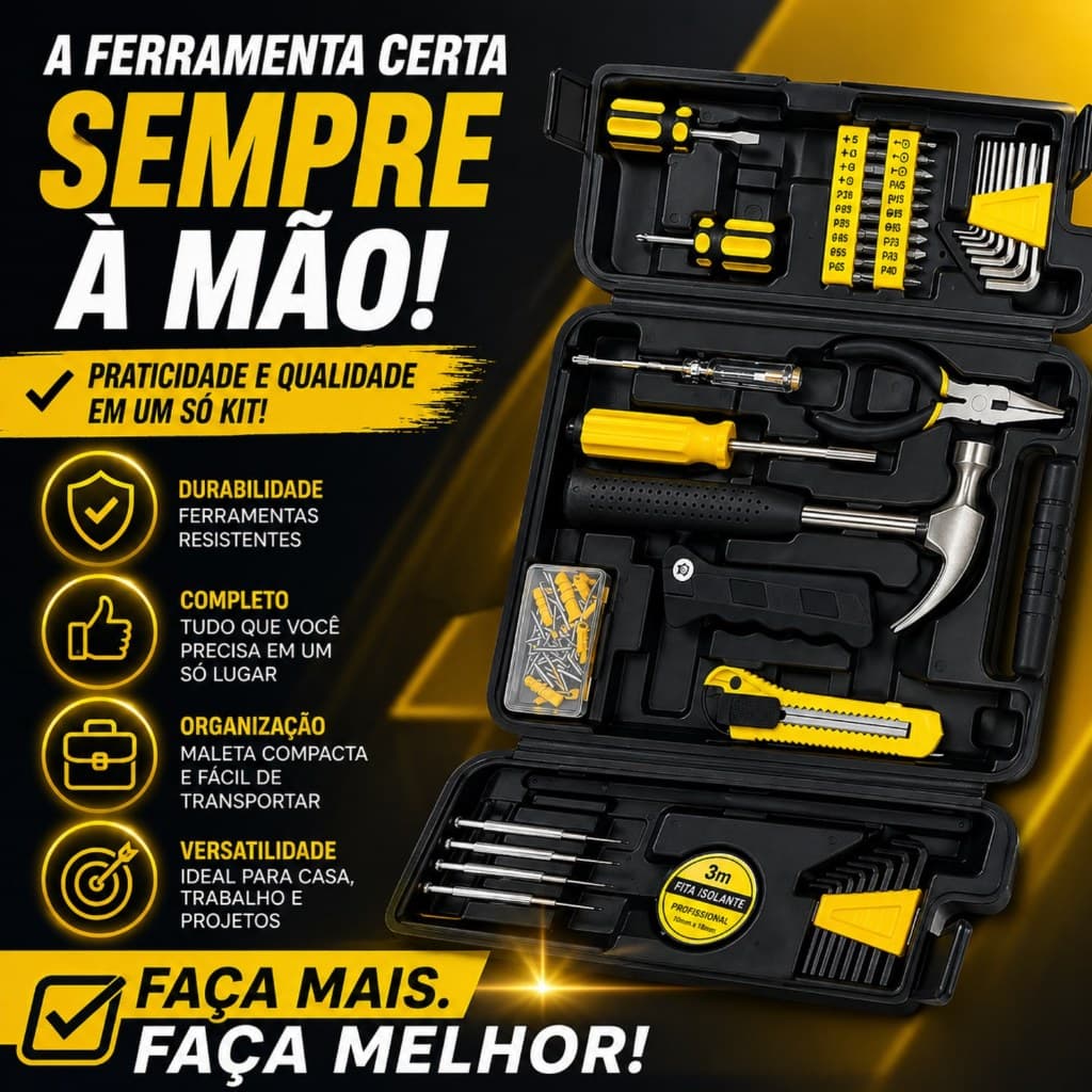 Kit jogo de Ferramentas Maleta 200 Peças Black Bull Completo Profissional