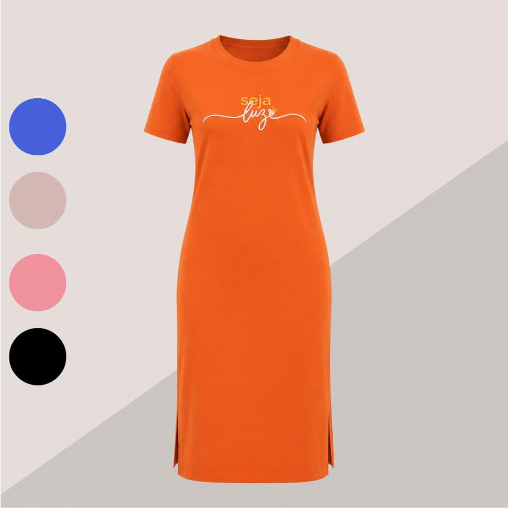 Vestido Feminino Midi Algodão Com Fenda Lateral Elegante Verão